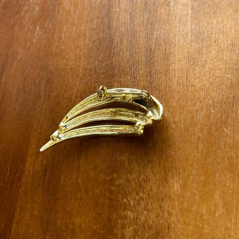 Vintage Piscitelli Signed Gold Tone Swish Brooch | Triple Arch Modernist Pin